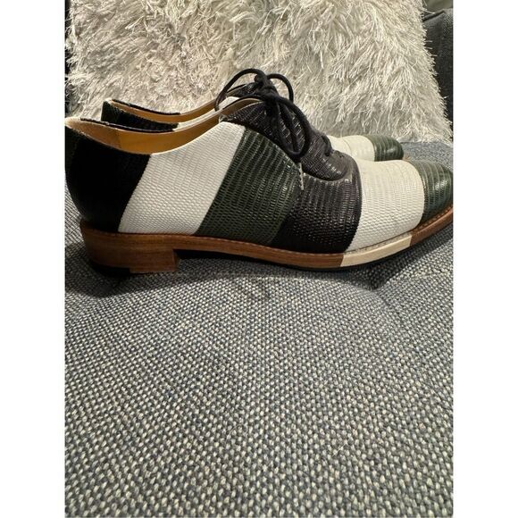 The Office of Angela Scott Mr Smith green black white striped oxford size 37.5 / - Picture 4 of 9